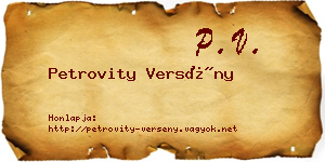 Petrovity Versény névjegykártya